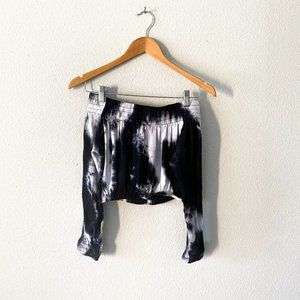 Tobi black and white tie dyed off the shoulder crop top long sleeve S